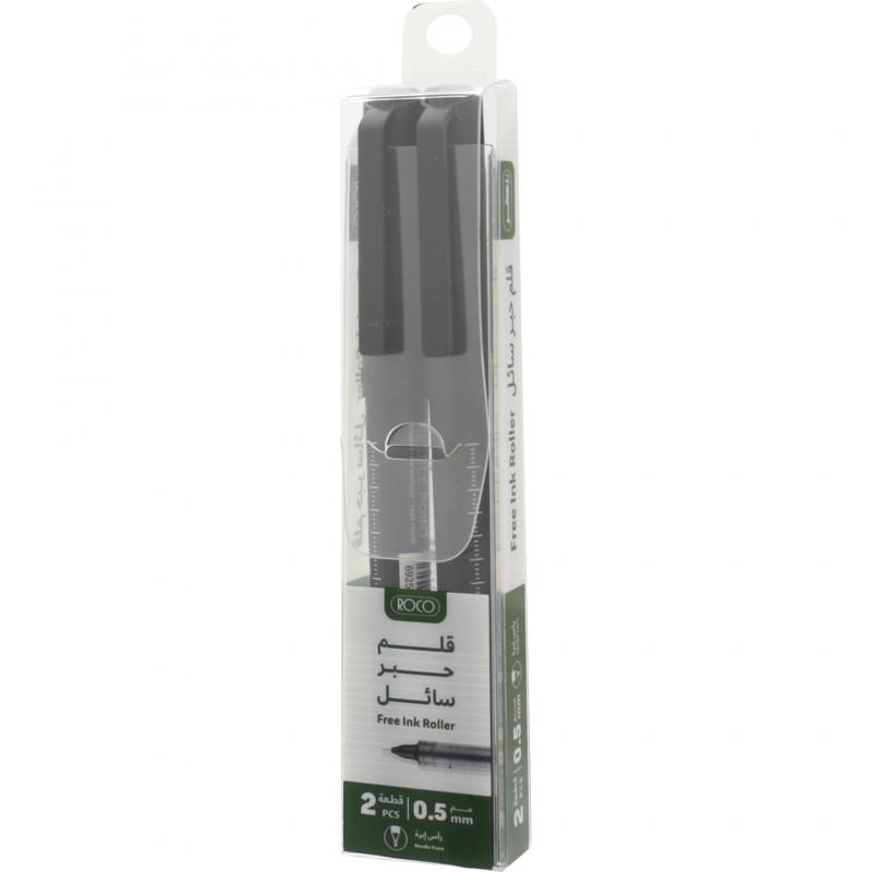 Roco Rollerball Pen, Black Ink Color, 0.5 mm, Needle Tip, 2 Pens