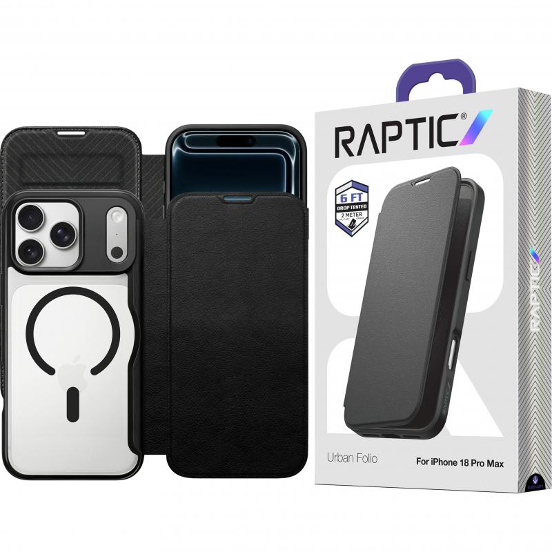 Raptic Urban Folio Flip Cover Mobile Case, for iPhone 18 Pro Max, Black