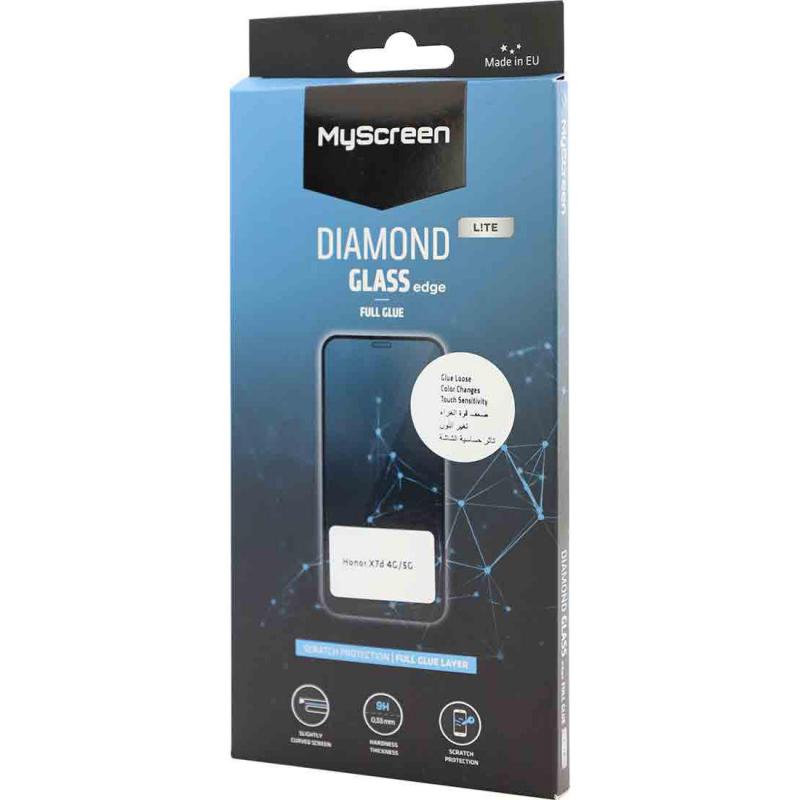 MyScreenPROTECTOR DIAMOND GLASS edge Lite Smartphone Screen Protector, for Honor X7d/X7d 5G, Full Glue, Black