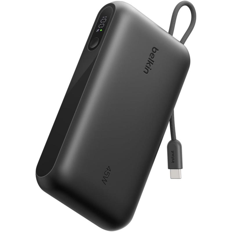 belkin شاحن متنقل بيلكين ألتراشارج باوربانك 20000 مللي أمبير مع كابل USB-C مدمج وشاشة ذكية LED بقوة 45 واط 20000 mAh / Integrated USB-C Cable | LED Smart Display | 45 واط
