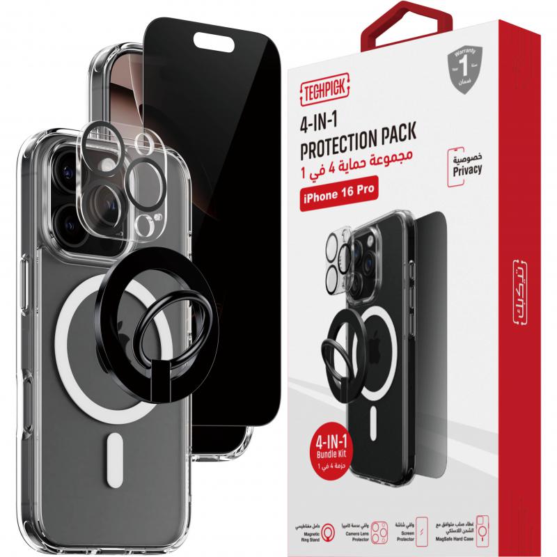 techpick Techpick 4-in-1 Protection Pack Clear Case + Privacy Tempered Glass + Camera Len