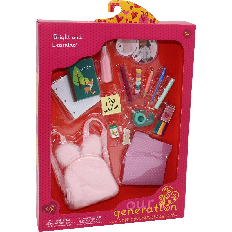Our Generation Bright & Learning School Supplies with Knapsack Play Accessory, 3 Years and Above