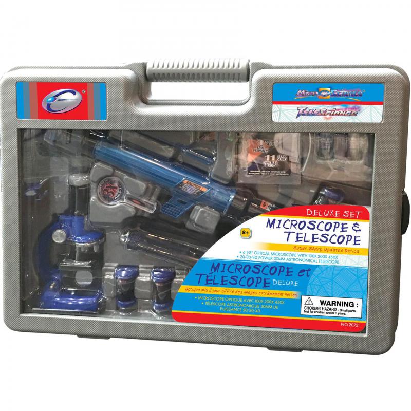 ايستكولايت STEM يونيفرسيتي مجهر + تليسكوب ميكروسكوب: 100X/200X/450X؛ عدسات التلسكوب: 20X/30X/40X، 8 سنوات فما فوق، أزرق