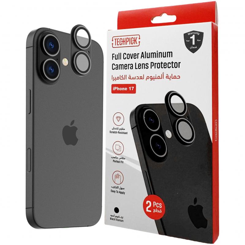 تيكبيك فل كافيرج ألمنيوم واقي كاميرا مطابق للا لوان (اطار كامل) ملحقات كاميرا الهاتف الذكي، متوافق مع آيفون ‎17، اسود