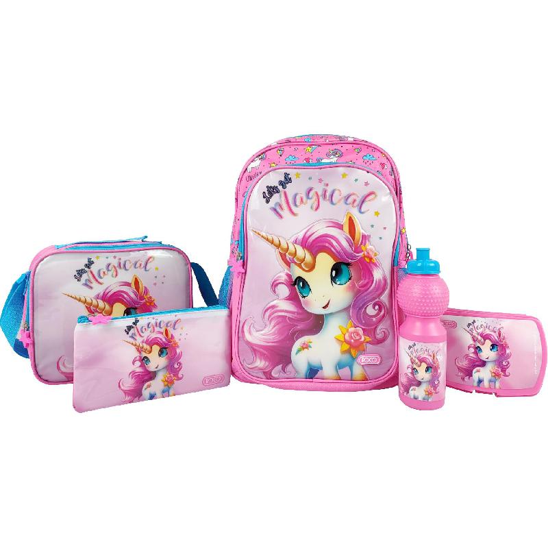 Roco Magical Unicorn 5-in-1 Value Set Backpack with Accessory | Cartoon Collection | School Bags | School Supplies | Bags Set