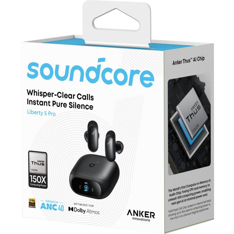 Anker Liberty 5 Pro Earbuds, Active Noise Cancelling, Bluetooth, Built-in Microphone, Black