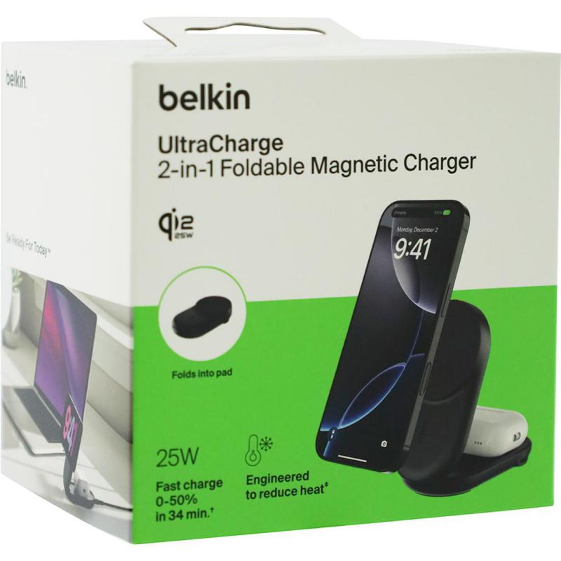 Belkin UltraCharge 2-in-1 Foldable Magnetic Charger with Qi2 25W, Qi2, 25 Watts, Black 3