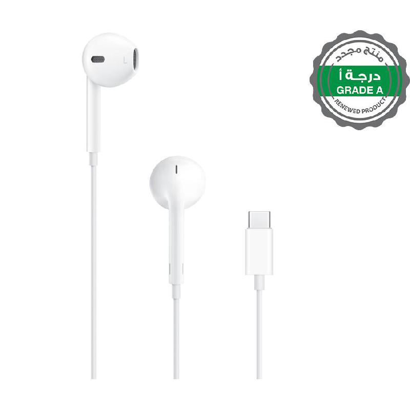منتج مجدد درجة أ ابل USB-C اير بودز، سماعات أذن داخلية، سلكي، سي-يو اس بي، ميكروفون مدمج، ابيض — صورة 1