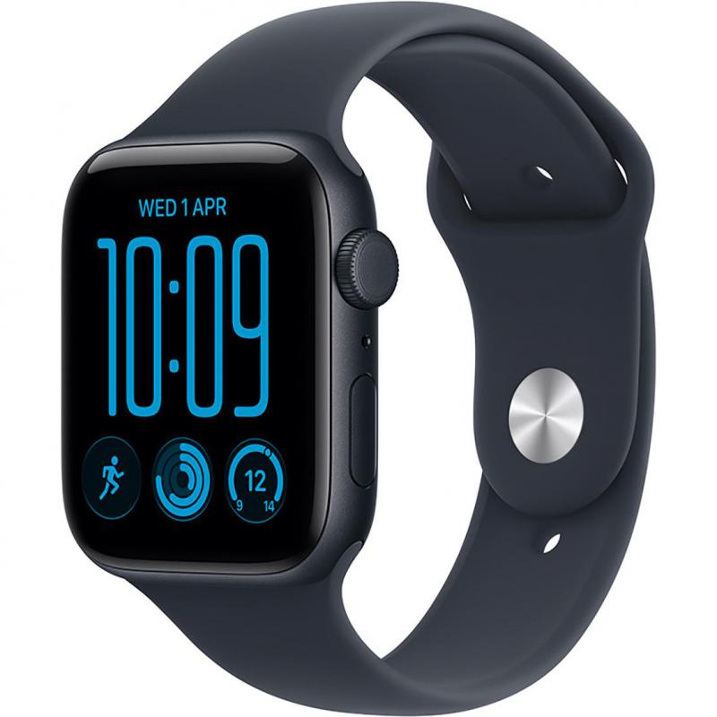 Apple Watch SE 3 44 Smartwatch, GPS + Cellular, 1.51", Midnight Aluminum Case, Navy Blue Sport Band, Medium/Large