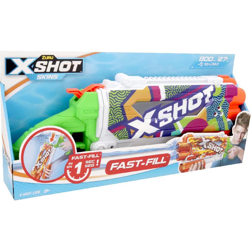 Zuru XSHOT Shotgun FastFill Skins Open Box, Bulk Water Blaster Play Weapons Green/Blue