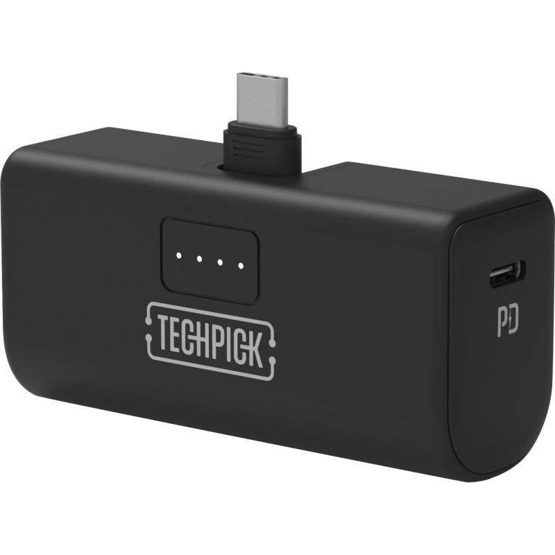Techpick Techpick Mini c-connect built-in usb-c Connector Power Bank With Stand 5000 mAh / Compact Lipstick Size Design, LED indicators, Foldable Stand and Connector
