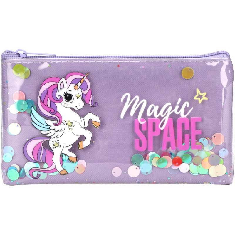 Soft Pencil Case, "Magic Space" Unicorn Clear Design, Durable and Stylish, Light Purple