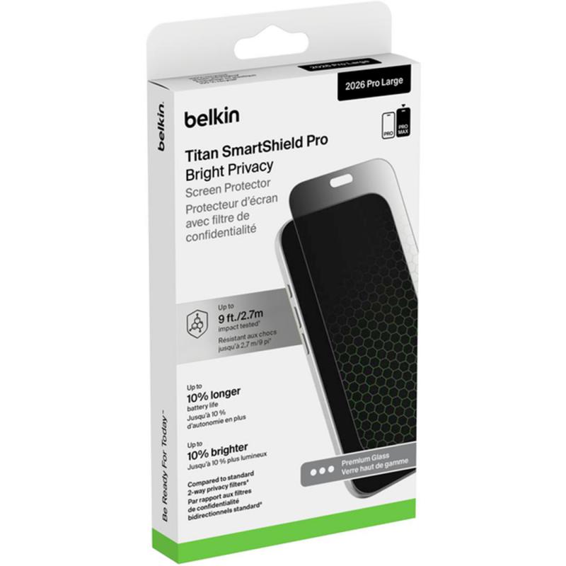 belkin Belkin Smartshield Pro Bright Privacy Smartphone Screen Protector For iPhone 18 Pro Max 9 FT 9 ft. Impact Tested, Nano-titan Technology, 2 Way Privacy, 10% Battery Preserve