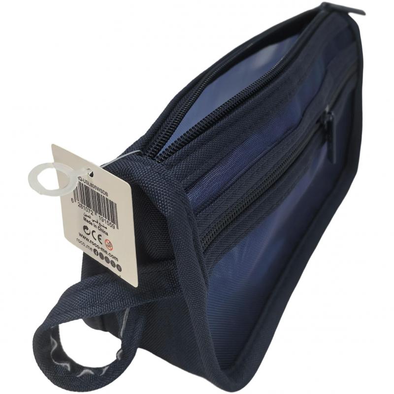 Roco Soft Pencil Case, Plain Color with Printed Logo, Front Pocket, Dark Blue