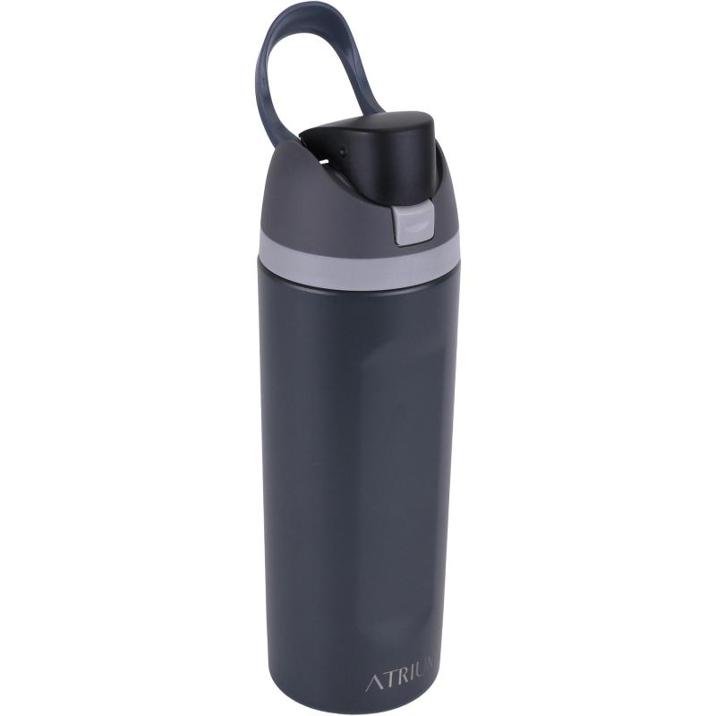 Atrium Tumbler, Stainless Steel Water Bottle with Straw and Push-Button Lid with Lock, Cold, 560.00 ml ( 19.71 oz ), Black/Grey