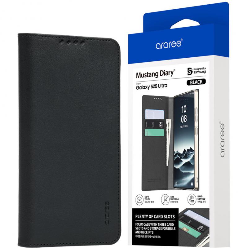 Araree Mustang Diary Flip Cover Mobile Case, for Samsung Galaxy S25 Ultra, Black