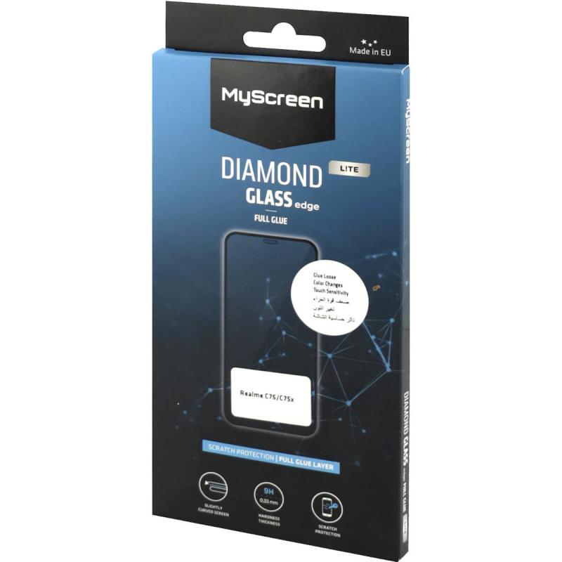 MyScreenPROTECTOR DIAMOND GLASS edge Lite Smartphone Screen Protector, for Realme C75, Full Glue, Black 1