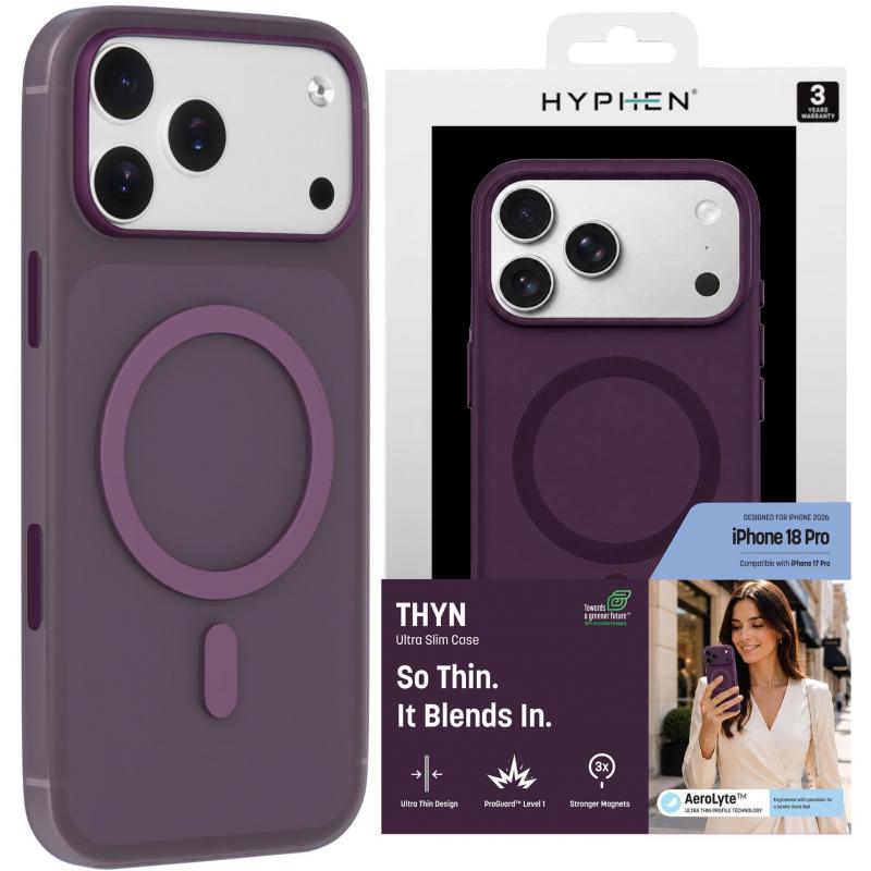 HYPHEN THYN Back Cover Mobile Case with MagSafe, for iPhone 18 Pro, Plum