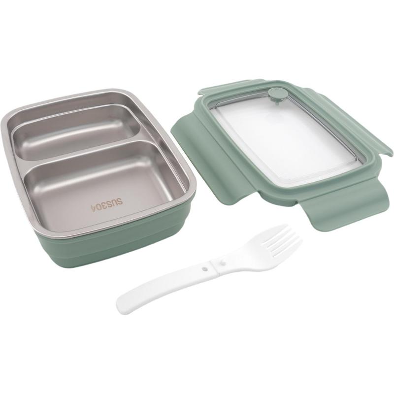 Lunch Box, Rectangle, Single Layer with 2 Partition, Mint Green 2