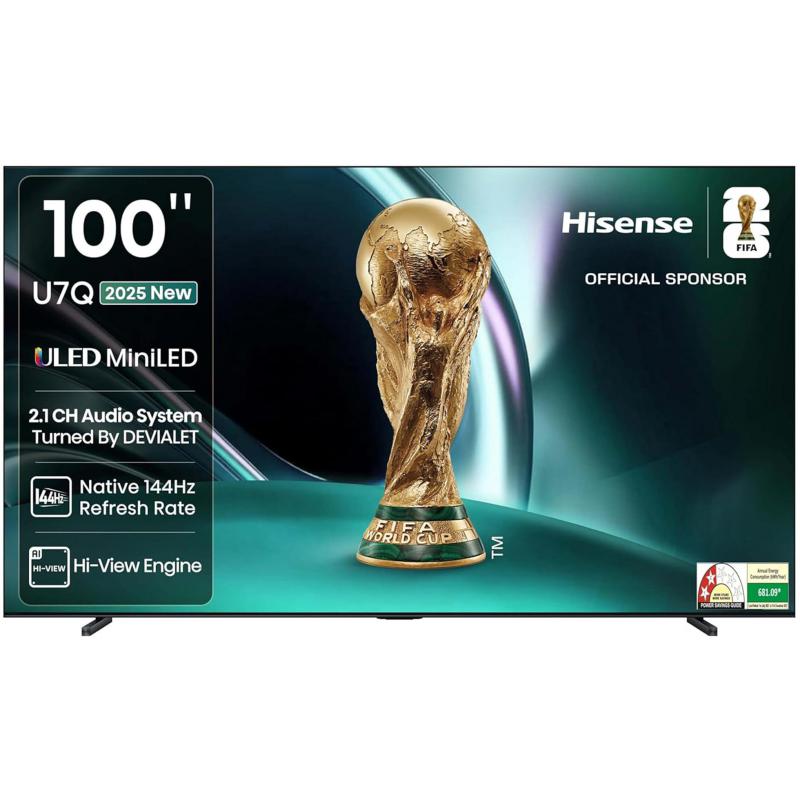 هايسنس 100 بوصة تلفزيون ذكي، دقة 4 كيه ليد‎-‎ميني، 165‎ هرتز، رمادي، يو7كيو برو