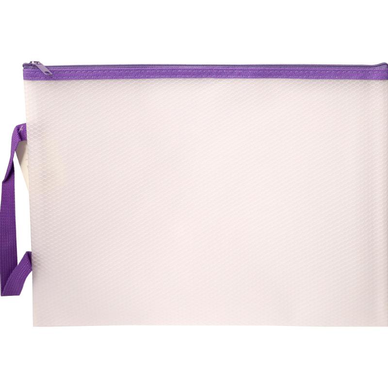 Roco Zip Pouch, A4, Single Pocket, Purple, Mesh Zipper Pouch with Handle