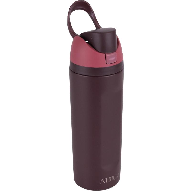 اتريوم كوب زجاجة ماء من الفولاذ المقاوم للصدأ مع شفاطة وغطاء بزر ضغط وقفل بارد 560.00 ml ( 19.71 oz ) أحمر داكن أردوازي