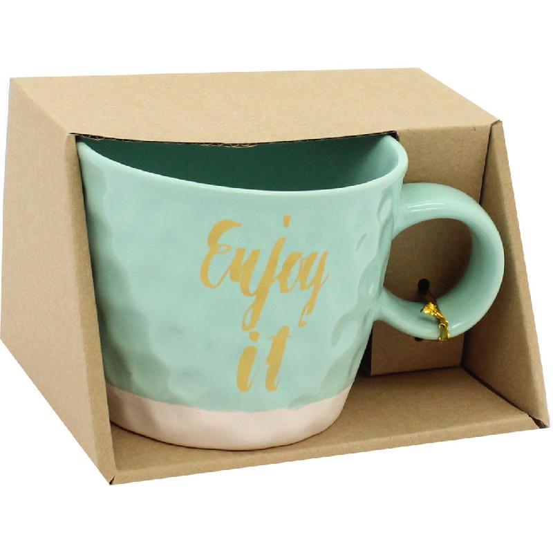 ماركة غير محددة كوب عبارة "Enjoy It" بارد/ساخن 12.00 oz ( 340.96 ml ) تركوازي