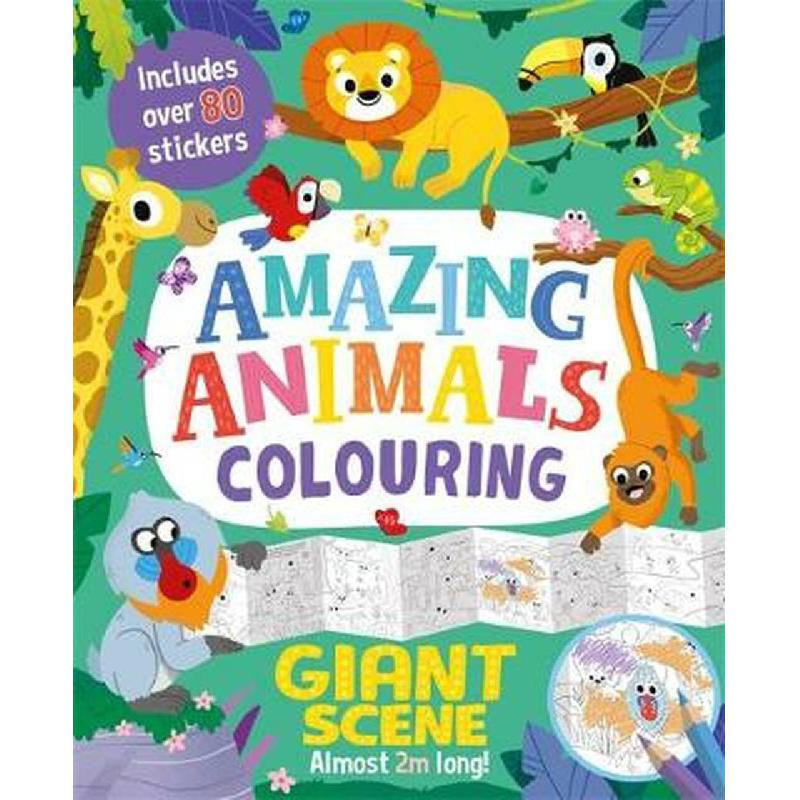Amazing Animals Colouring - Giant Scene with Over 80 Stickers | Children Books | English Books | Children - Younger (6-9) | Global Shipping | Children Coloring Books (5 - 8)