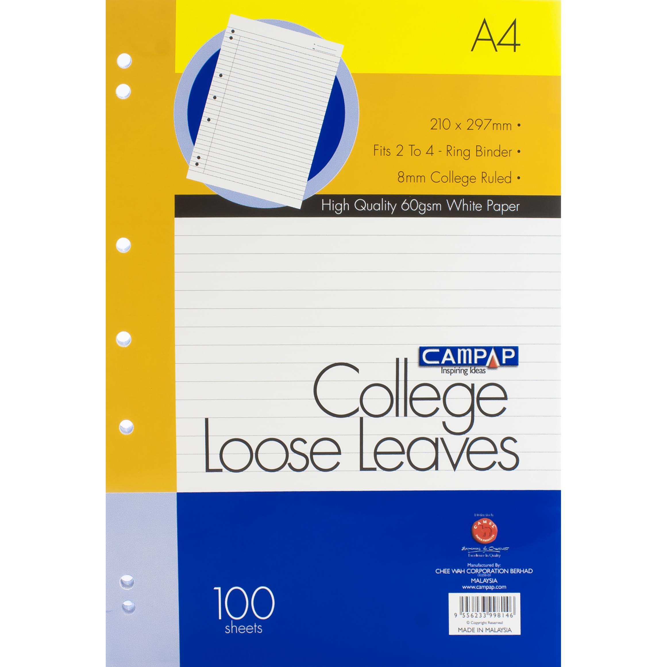 Campap College Looseleaf Refill Paper, A4, 200 Pages (100 Sheets) price