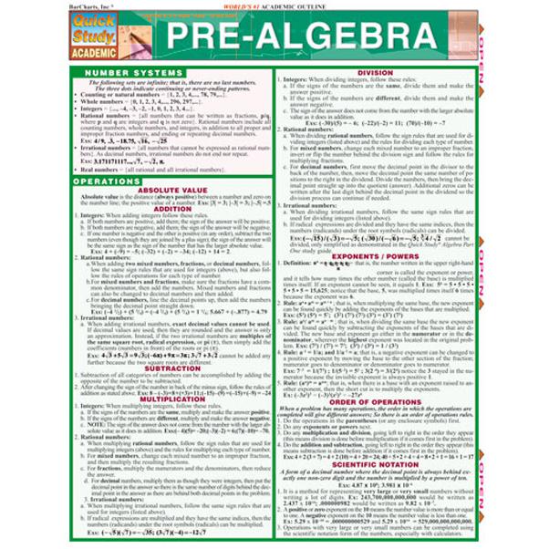 Pre-Algebra Quick Study Reference Guide Staffs of BarCharts - Jarir.com KSA