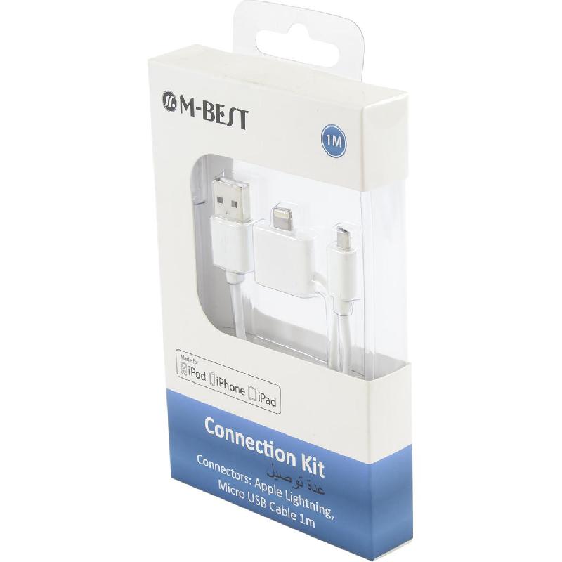 Lightning;Micro USB to USB 2.0 Cable Kit, 1.00 m ( 3.28 ft ), White