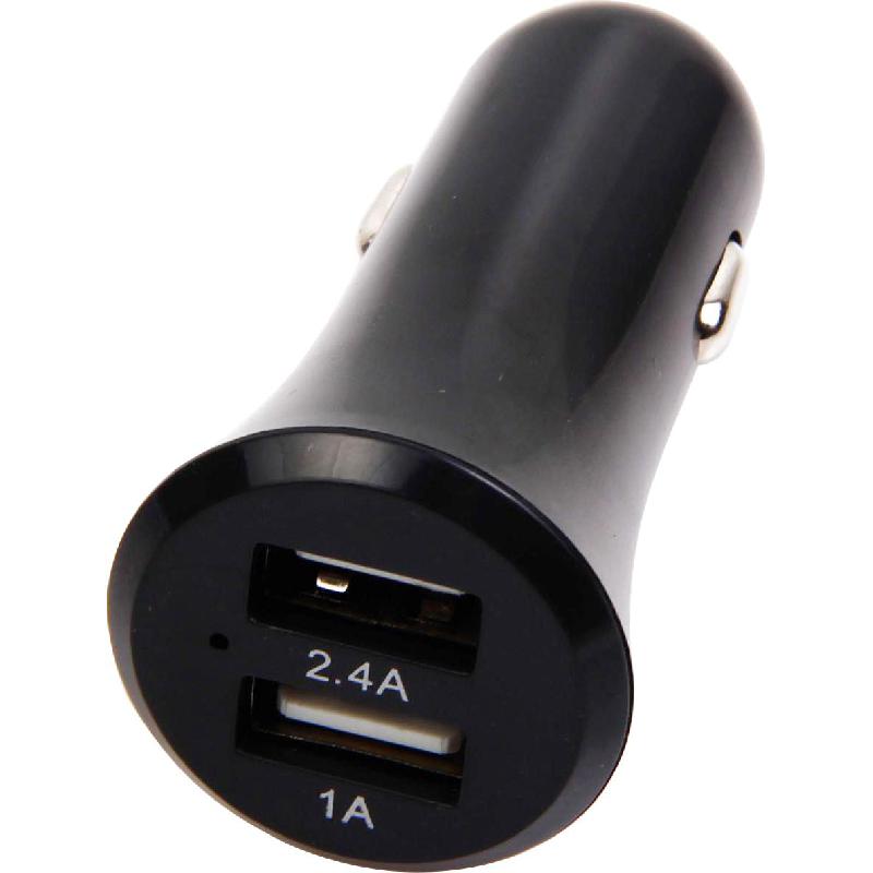 USB Car Charger, Fast Battery Charging, Dual USB, Black