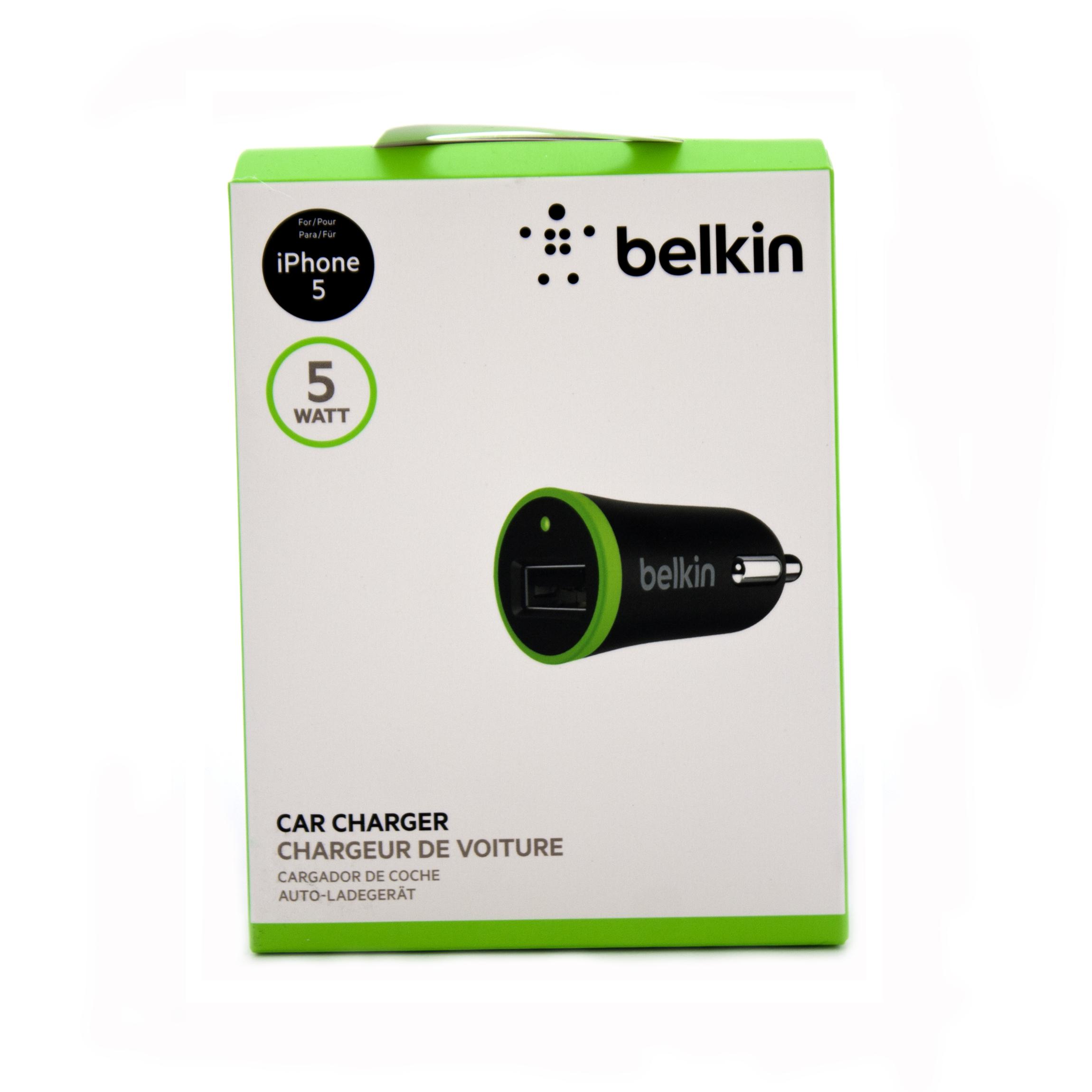 Belkin USB Car Charger, 5 Watts, Single USB, Black/Green
