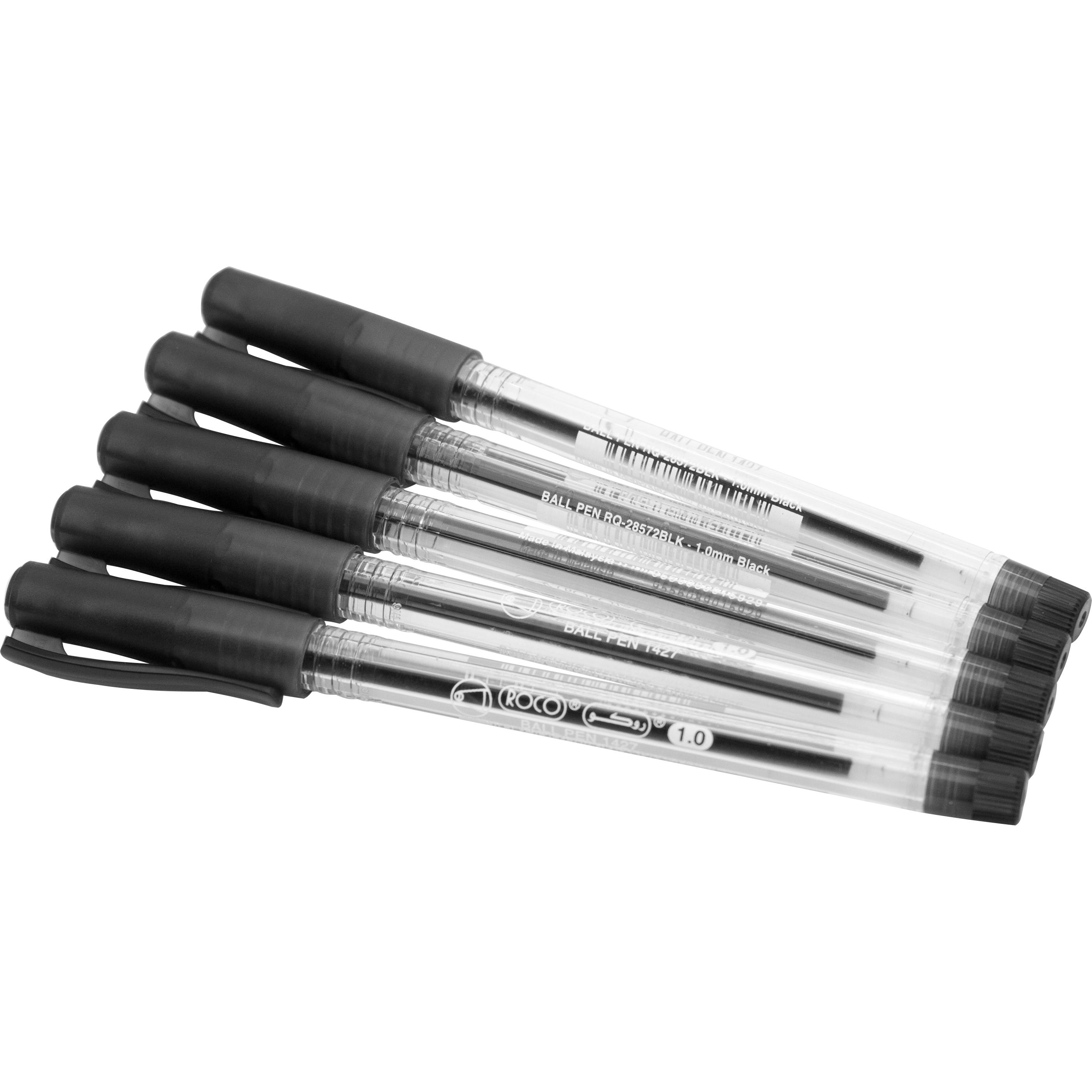 Roco 1427 Dry Ink Pen, Black Ink Color, Medium, Ballpoint, 5 Pieces