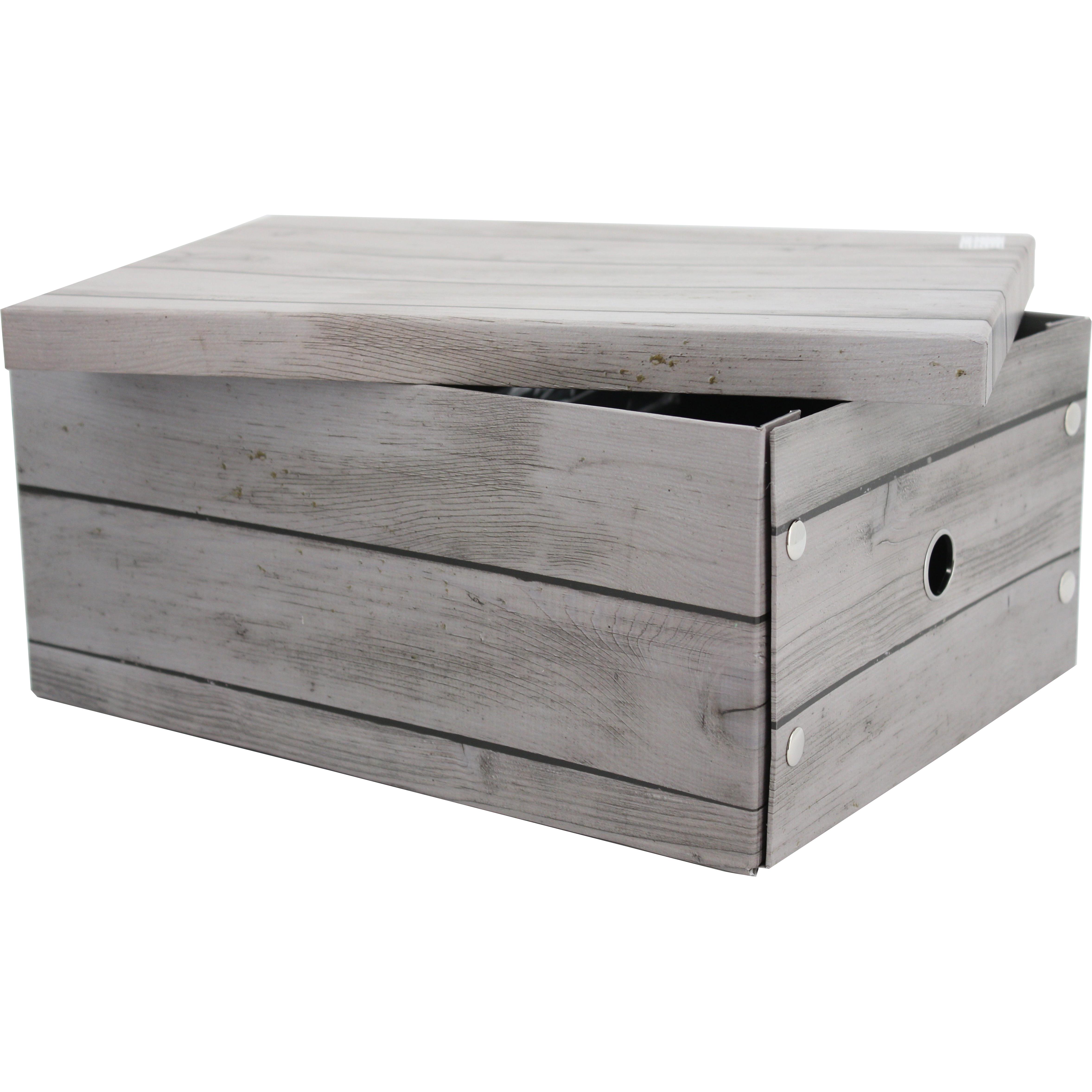 Archive Box, 40 X 30 X 17 cm, Paper/Metal, Dark Grey (Textured Wood