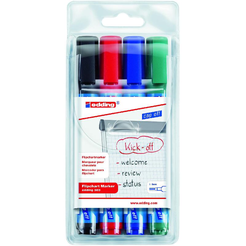 Edding 383 Flip Chart Marker 1 5 mm Chisel Tip Black;Red;Blue;Green