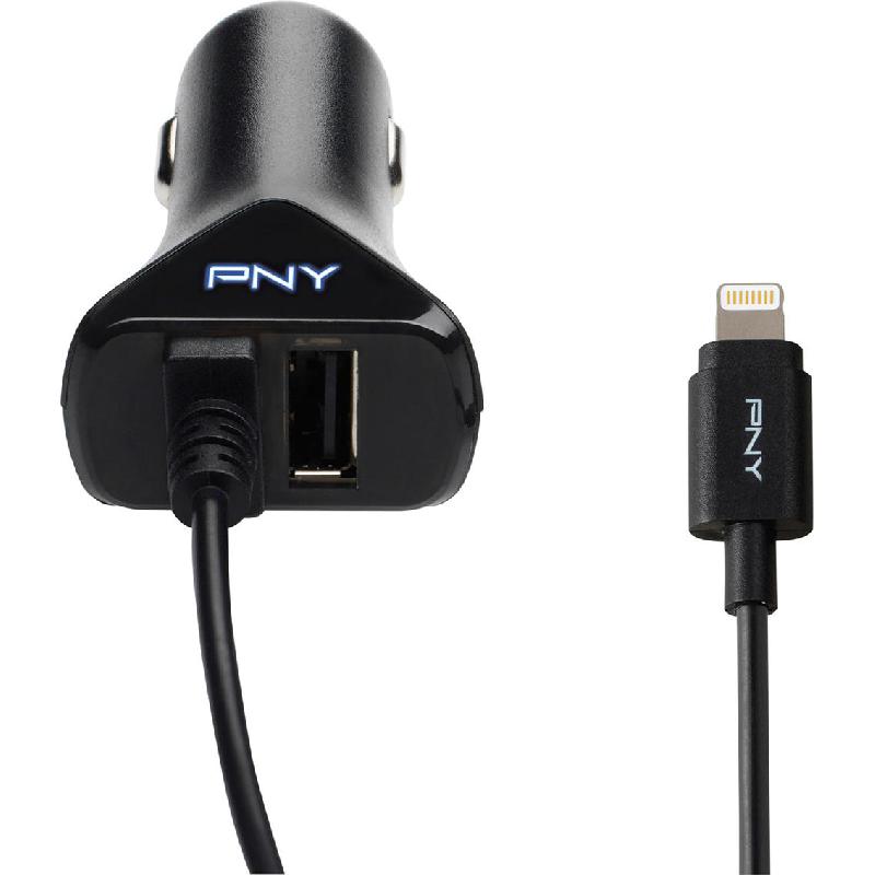PNY TECHNOLOGIES Fast i.D USB Car Charger with Lightning Cable, Fast