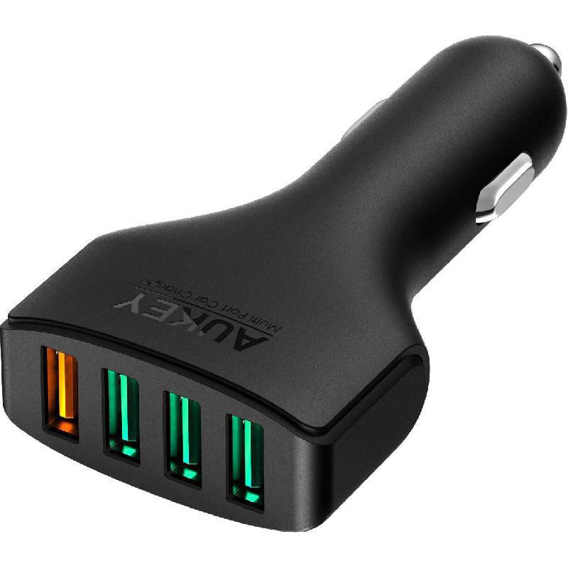 Aukey CCT9 USB Car Charger, Quick Charge 3.0, 5 Volts, 4 USB, Black