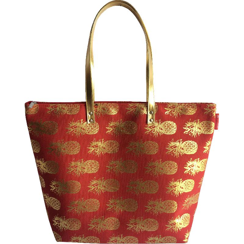 Pineapple Tote Bag, Red/Gold