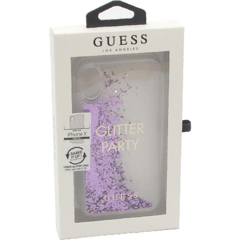Guess, Custodia per iPhone 15 Glitter con logo in metallo, Nero