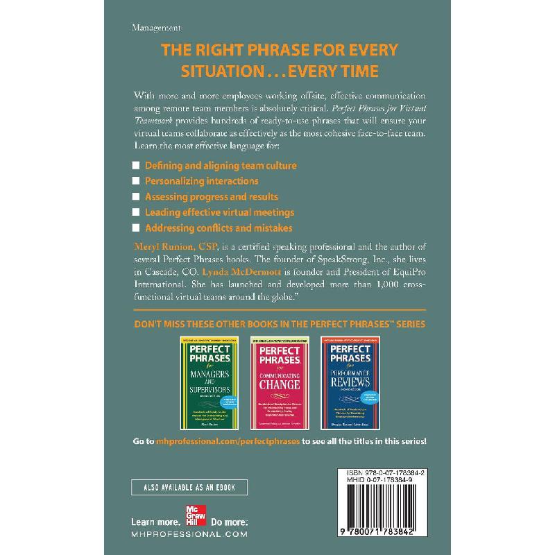 Perfect Phrases for Virtual Teamwork | الادارة والأعمال | الادارة | الكتب الانجليزية | أفضل العروض | الشحن الدولي Perfect Phrases for Virtual Teamwork | الادارة والأعمال | الادارة | الكتب الانجليزية | أفضل العروض | الشحن الدولي