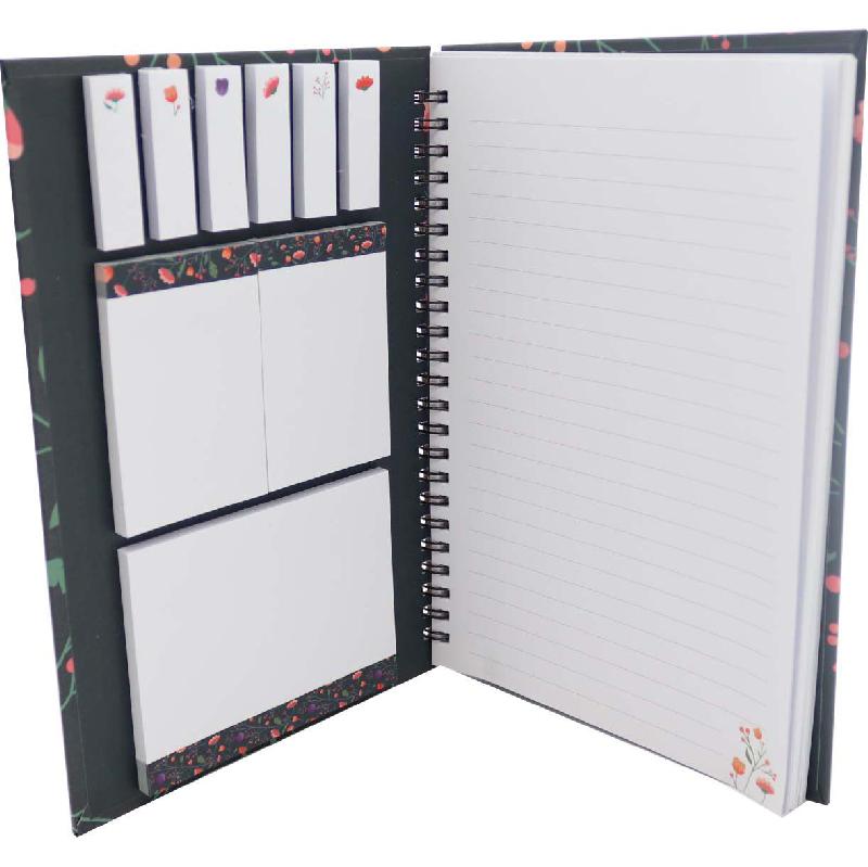 Roco Sticky Notebook, Flower, A5, 80 Pages (40 Sheets), Blank/Ruled, Black/Pink