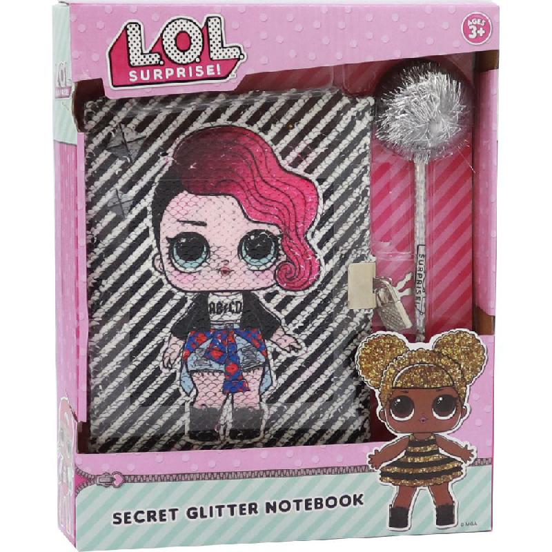L.O.L. Surprise! Star, Secret Glitter Notebook Organizer & Stationary, 2 Items, Black/White